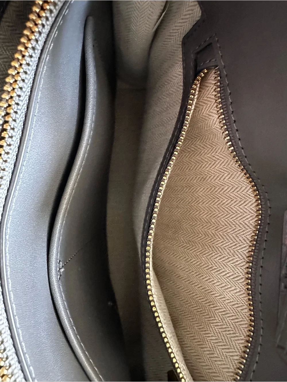 Tory Burch Gray Croc-Embossed Satchel with Gold Logo, missing long strap
